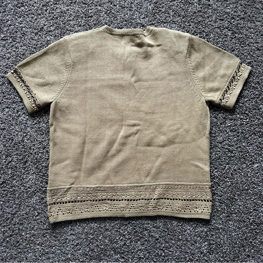 Vintage Alfred Dunner Giraffe Inspired Tan Sweater Beaded Retro Size P Small - Picture 2 of 9